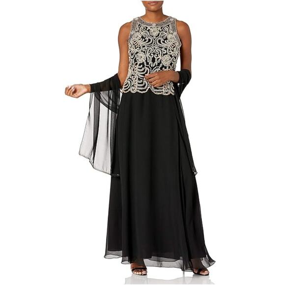 Jkara Dresses & Skirts - JKARA Evening Gown Dress Women Size 10 Black Champagne Beaded Formal Elegant